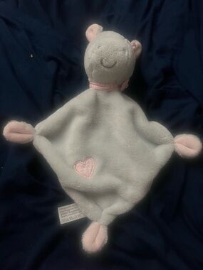 Plush Gray & Pink Bear Lovey Comforter Security Blanket